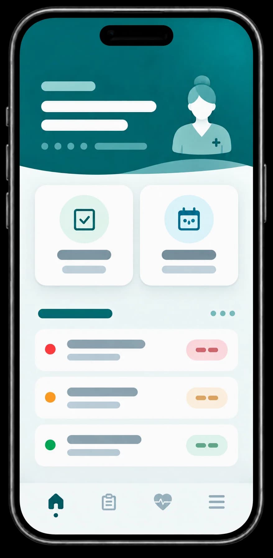 Interface de l’application Nurse App de LuxAvenor affichée sur un téléphone